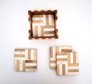 Elegant Style Acacia Wood Resin Tea Coasters Stripes <b>Square</b> Multi-functional Kitchenware Mats Pads Modern Design Wholesale - Product Image 1