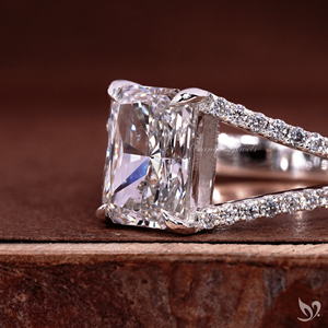 Elegant 2CT Radiant Lab Grown Diamond Engagement Bridal <b>Split</b> Pave Band 10K White Gold IGI Certified Proposal <b>Ring</b> - Product Image 4