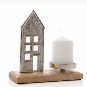 Juego de 2 Portavelas de Aluminio Fundido en Forma de Árbol de Navidad con Base de Madera de Mango - Product Image 5