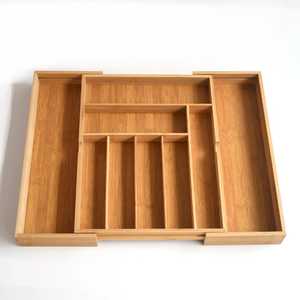 Natural Bamboo Cutlery Tray with Wave Divider 5 Compartment Wood Drawer Organizer Flatware <b>Holder</b> <b>Kitchen</b> <b>Utensil</b> Storage Bin - Product Image 5