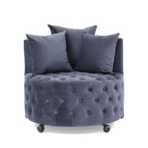 Velvet Upholstered <b>Swivel</b> <b>Chair</b> for Living Room <b>Grey</b> with Button Tufted Design Movable Wheels and 3 Included Pillows - Product Image 5