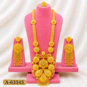 Ensemble de bijoux classique plaqué or 24 carats, collier, boucles d'oreilles, design à pompon, pour femmes, mariage, A-63346 - Product Image 5