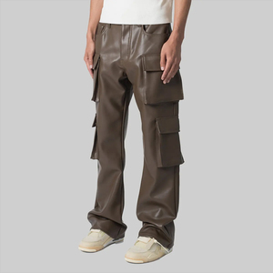 Pantalon en cuir tendance pour homme, nouveau design, avec poche latérale, prix bas, coupe droite. - Product Image 2