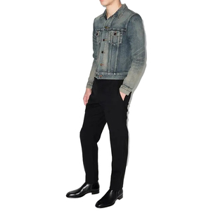 Good Quality Custom Casual Slim Fit <b>Long</b> Sleeve Reversible Stand Collar Embossed Denim <b>Jacket</b> Front Logo Color 100% Cotton - Product Image 5