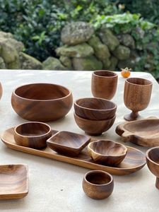Bol à salade en bois d'acacia naturel fait main de qualité supérieure, grand bol de service, bol à fruits écologique, vaisselle en bois pour la maison - Product Image 6