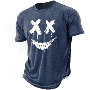 T-shirt vintage gris à manches courtes pour homme avec logo orange imprimé sur le devant, coupe ajustée, style col rond tricoté - Product Image 5