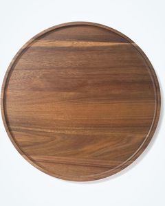 Bandeja redonda de madera de mango hecha a mano con acabado natural pulido, perfecta para servir bocadillos, bebidas, desayuno, elegante para la cocina y el comedor. - Product Image 1