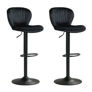 Set di 2 Sgabelli da Bar Neri con Altezza Regolabile e Rotazione a 360 Gradi, Rivestiti in Velluto Olandese per Cucina e Pub - Product Image 2