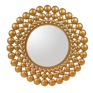 Miroir mural rond en métal doré le plus vendu avec cadre à bulles, design décoratif glamour - Product Image 1