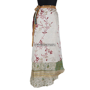 Última Moda en Faldas Envolventes de 2 Capas Reversibles, Sari Mágico de Seda, Falda Larga Envolvente, Vestido Envolvente de Seda de la India, Excelente Seda Vintage - Product Image 5