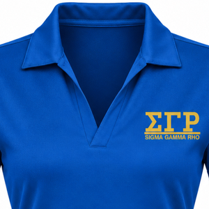 Camiseta Polo Azul Rey de Manga Corta con Cuello en V de Sigma Gamma Rho, con Estampado de Letras Griegas Amarillas en el Pecho, Ropa Casual de Hermandad - Product Image 5