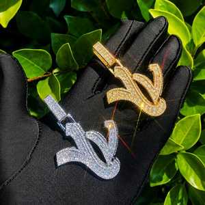 Iced Out Letter V Moissanite Pendant Round Brilliant Cut Micro Insert Hip Hop <b>Charm</b> for Men - Product Image 3