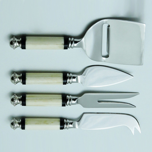 Ensemble de 4 ustensiles à fromage en acier inoxydable avec manche en résine ivoire, outils de service, sans danger pour les aliments, lavage à la main uniquement - Product Image 1