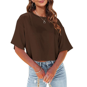 Camisetas Cortas para Mujer, Camiseta de Manga Corta, Cuello Redondo Informal, Camiseta Básica Transpirable de Jersey de Algodón, Camisetas de Verano - Product Image 1