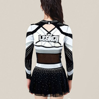 Uniforme de cheerleading personnalisé 2026 noir et blanc avec strass, manches longues, respirant, confortable, haute qualité, service OEM