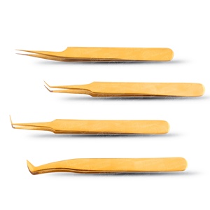 Pince à épiler pour extension de cils Plasma couleur or Outils de soins de beauté Japonais en acier inoxydable avec logo personnalisé et pochette d'emballage - Product Image 3