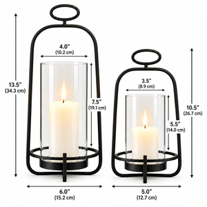Modern <b>Black</b> Metal <b>Lantern</b> <b>With</b> Glass <b>Candle</b> Holder For Home Decoration - Product Image 2