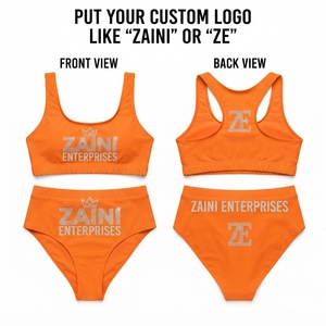Wholesale <b>Bikini</b> Set 220 GSM Polyester Spandex Stretch Fabric <b>Orange</b> 1 Piece Swimwear Button High Waist Reversible - Product Image 1