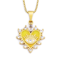 Collier Pendentif Cœur Émaillé QIKU Œil Turc Plaqué Or Bordure CZ Protection Spirituelle Charme Bohème Bijoux Prêt à Expédier