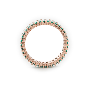 Bague éternité de luxe en émeraude de Zambie de laboratoire taille baguette, or rose 14K, bande de 3,15 mm, bague de mariage entièrement sertie de pierres de laboratoire - Product Image 2