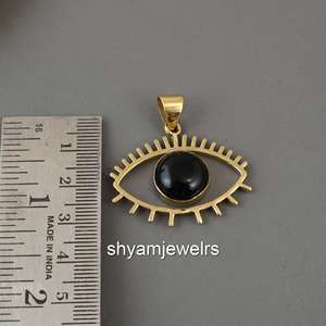 Pendentif Œil protecteur en obsidienne noire naturelle et eau douce, plaqué or 14 carats, fait main, style bohème, avec breloque cils, collier, cadeau, vente en gros - Product Image 4
