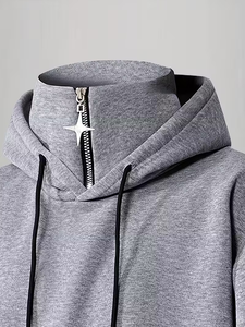 Sweat à capuche zippé mi-long pour homme, décontracté, minimaliste, uni, coupe ample, doublure personnalisable, confortable et doux, BD - Product Image 5