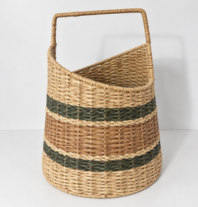 Cesta de mimbre rústica natural ecológica multiusos con asa, contenedor de almacenamiento a rayas para mesa de cocina y pícnic - Product Image 2