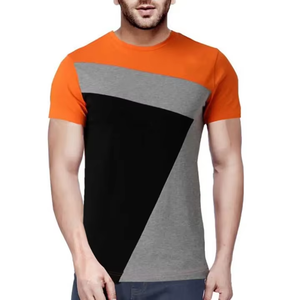 Camiseta de Hombre con Bloques de Color, 100% Algodón Tejido, Cuello Redondo, Corte Regular, Manga Corta, Estilo Casual Urbano, OEM ODM - Product Image 3