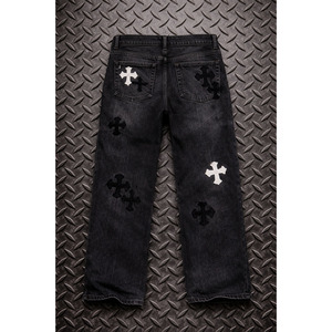 High Quality Custom <b>Design</b> Distressed Cross Patch Denim <b>Jeans</b> <b>Men</b> Stretch <b>Baggy</b> Trousers Fashion Straight Ripped <b>Jeans</b> <b>Men</b> - Product Image 2