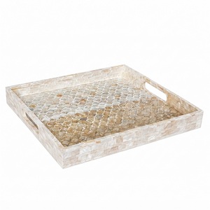 Bandeja Decorativa Hecha a Mano con Incrustaciones de Madreperla, Mosaico Geométrico Cuadrado de Conchas, Plato para Servir, Decoración Vintage para Mesa de Centro - Product Image 4