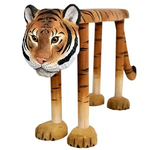 Aqdus Saleem Sheesham Wood Traditional Tiger Stool Hand Carved Stripe Detail Kids Wooden Animal Seat Tabletop - Product Image 4