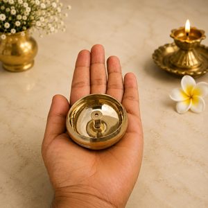 Brass Diya Set of 2 Traditional Deepak for <b>Pooja</b> with Wick Holder Jyot Diya for Home <b>Mandir</b> Aarti & Diwali Decoration <b>Pooja</b> - Product Image 2