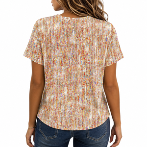Camiseta de Mujer con Cuello Redondo, Manga Corta, Estampado Tie Dye, Corte Ajustado, Tejido Elástico, 100% Poliéster, Primavera Verano - Product Image 6