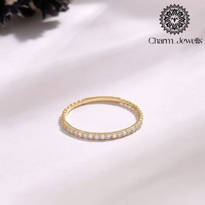 แหวนเพชรโมอิสซาไนต์ชุบทอง 18K สำหรับผู้หญิงจาก Charm_Jewells ดีไซน์แบบ Eternity Band ประดับเพชรทรงกลมเจียระไนแบบ Brilliant Cut แหวนหมั้นคลาสสิก - Product Image 2