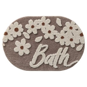 Tapis de bain ovale en chenille à motif floral, avec dos antidérapant en caoutchouc, design touffeté épais pour la salle de bain à domicile - Product Image 4
