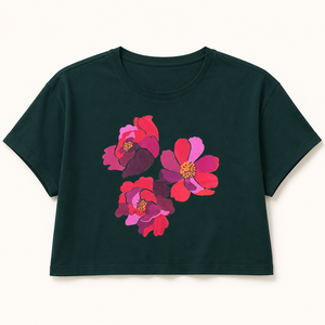 T-shirt pour femme à imprimé floral DTF, écologique, coupe ample, col rond, manches courtes, décontracté, été, 100% coton jersey, OEM ODM - Product Image 4