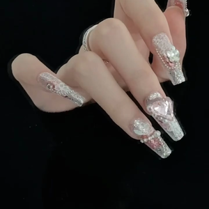Ongles à presser longs pour femmes, style de mariée de luxe, avec colle, forme carrée, inspirés des reines et des princesses - Product Image 1