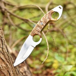 Cuchillo de camping de espiga completa con hoja recta, mango de cuerno, acero inoxidable, funda de cuero para exteriores, venta al por mayor OEM, 58HRC - Product Image 2