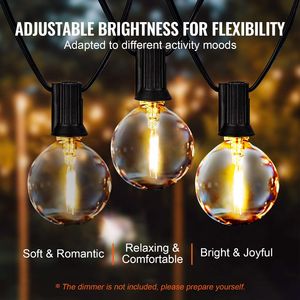 Guirlande lumineuse LED d'extérieur de 100 pieds, 50 ampoules G40 à intensité variable, base de douille E12, incassable, blanc chaud, étanche - Product Image 3