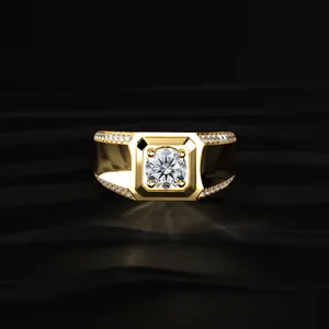 Trending Diamond <b>Rings</b> Round Solitaire <b>Mens</b> <b>Ring</b> With Accent Stone Fine yellow Diamond Jewelry From Indian Supplier - Product Image 1