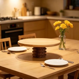 Soporte para Pastel de Madera Ecológico Hecho a Mano, Plato Redondo para Servir Postres, Acabado Natural, Solo Lavar a Mano, Decoración para Mesa de Bodas y Fiestas - Product Image 4