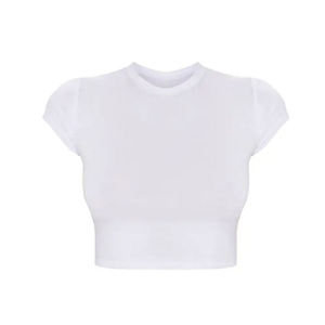 Camiseta Corta Blanca para Mujer, Cuello Redondo, Manga Corta, Corte Ajustado, Informal, 100% Algodón Jersey, Transpirable, Primavera Verano - Product Image 2