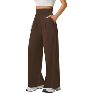 Women's <b>Trousers</b> Brown High <b>Waist</b> Wide Leg Pants <b>Elastic</b> <b>Waist</b> Loose Fit Full Length Casual <b>Trousers</b> With Pockets Solid <b>Trouser</b> - Product Image 4