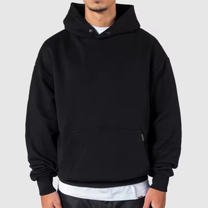 Sudadera con capucha negra lisa para hombre, personalizable con estampado, hombros caídos, 100% algodón, peso pesado, estilo urbano, corte cropped - Product Image 2