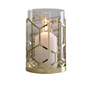 Luxury Gold Hexagon Metal <b>Hurricane</b> <b>Candle</b> Holder Modern Geometric Glass Cylinder Pillar <b>Candle</b> Stand for Wedding Table Decor - Product Image 1