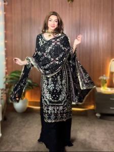 Heavy Embroidered Silk <b>top</b> bottom Set With Dupatta For Women Wedding Party Wear Traditional <b>Indian</b> Pakistani Clothing - Product Image 1