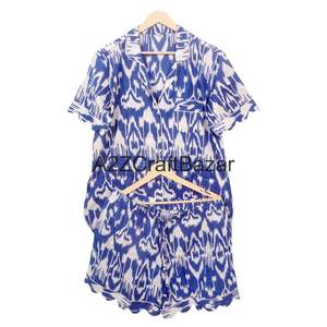 ชุดนอนกางเกงขาสั้นลายพิมพ์บล็อกด้วยมือ ผ้าฝ้ายแท้ 100% สุดหรู คลาสสิก โรแมนติก สง่างาม เหมาะสำหรับวันหยุดฤดูร้อน ระบายอากาศได้ดี - Product Image 1