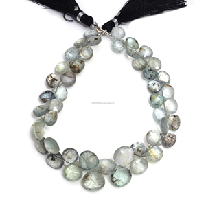 Perles de pierres précieuses en aquamarine naturelle facettées en forme de cœur, brin de 8 pouces, pour la création de bijoux, bracelets et colliers - Product Image 3