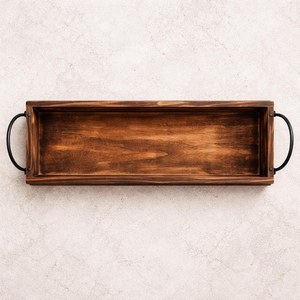 Bandeja Organizadora de Cocina de Madera Maciza de Acacia Premium con Asas de Metal Negro, Hecha a Mano, Moderna, Decorativa, para Almacenamiento, para Bodas - Product Image 2