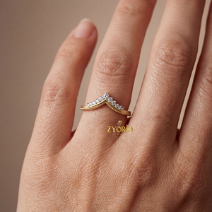 Vintage 925 Silver Lab Grown Diamond Luxury Engagement Wedding Band <b>Stacking</b> <b>Ring</b> Crown Design V Shaped Chevron Zyorio Jewels - Product Image 3